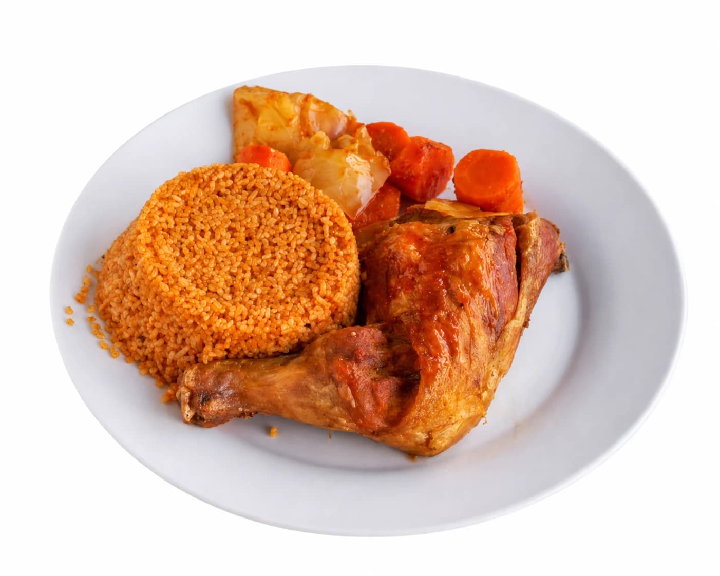 Riz rouge parfumé servi avec poulet et légumes